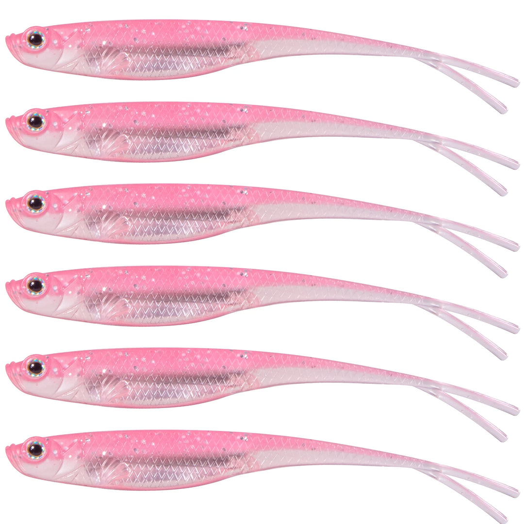 Dr.Fish 5/6pcs Fishing Soft Lure Plastic Saltwater Fork Tail Drop Shot Silicone Soft Bait Worm Bass Trout Pike Walleye Weedless