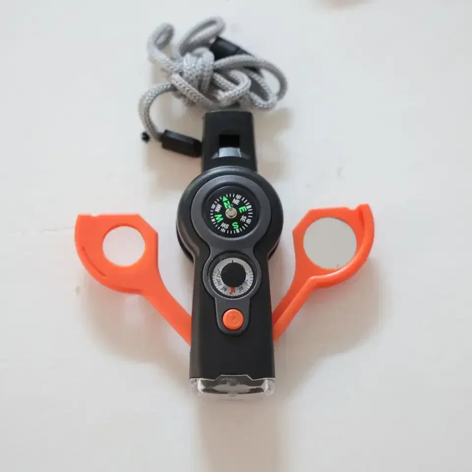 7in1 Emergency Survival Function Whistle Outdoor Multifunctional Survival Whistle with Lanyard Compass Flashlight Camping Hike