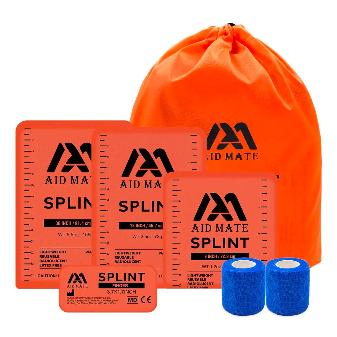 Emergency Survival Splint kit for Arm Leg Finger Fracture 4 Splints 2 Adhersive Bandage Set Reusable Cutable Portable First Aids