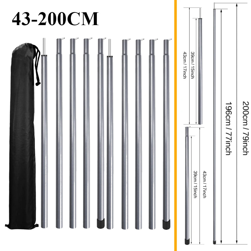 Tent Poles Camping Poles for Tarp Awning Canopy Shelter Sun Sail Tarpaulin Headroom Galvanized Steel Adjustable Telescoping Rods