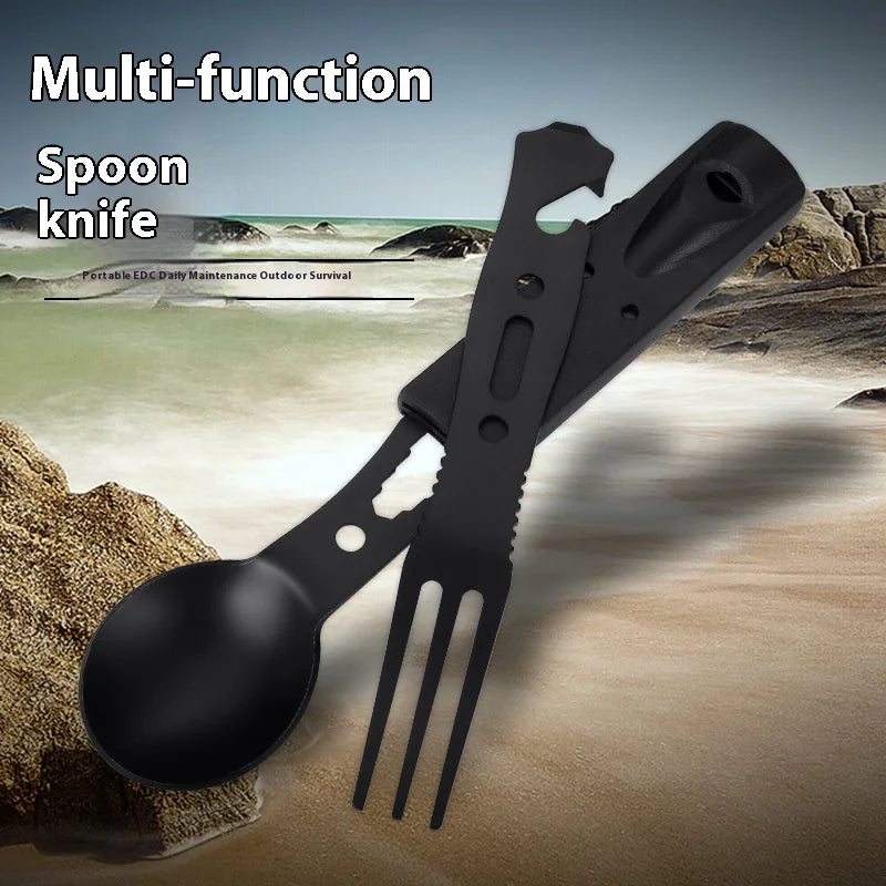 Outdoor Set Multifunctional Camping Knife Camping Cutlery Outdoor Combo Stainless Steel with Whistle Spoon Forks
