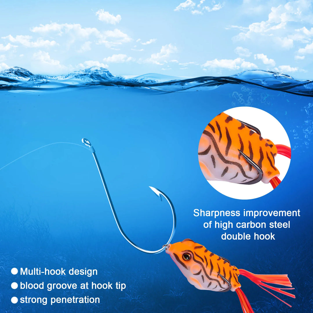 Fishing Lures Frogs Top Water Frogs Bass Fishing Lures3D Eyes Realistic Body Pattern Popping Frog Lure For Bass Fishing Weedless