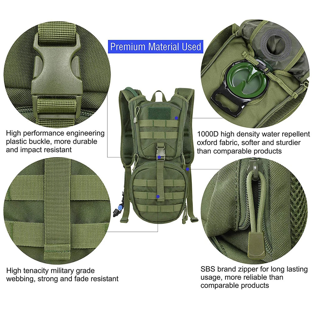 2 in 1 Hydration Backpack with 2/3L Water Bladder Water-proof  Water Bag for Outdoor Hiking Cycling Climbing Sport Equipment