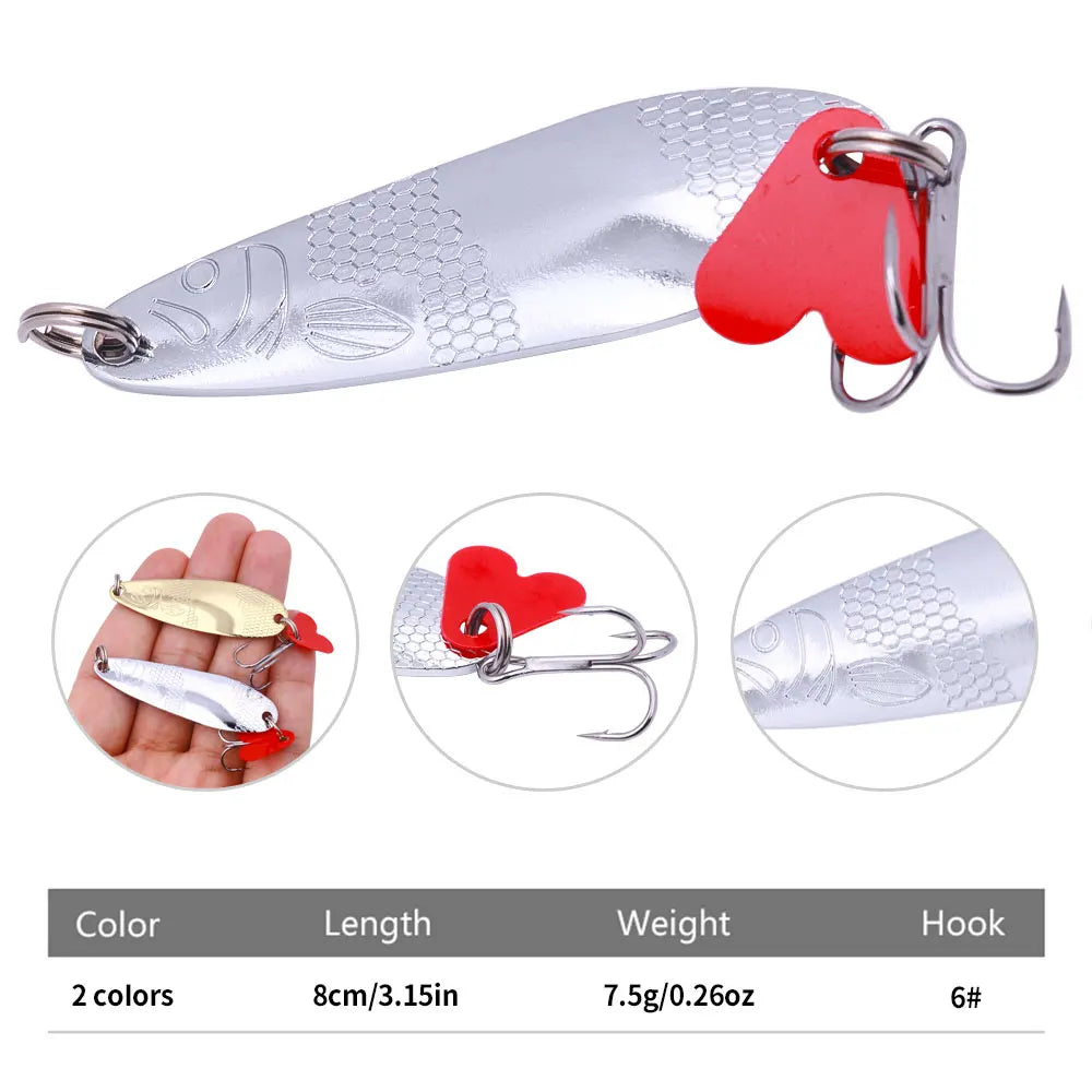 Fake Fish Spoon Lure sea fishing spoon Bait Metal Jig Fishing Lure Wobblers Pike Bait For Trout Pike Perch Salmon