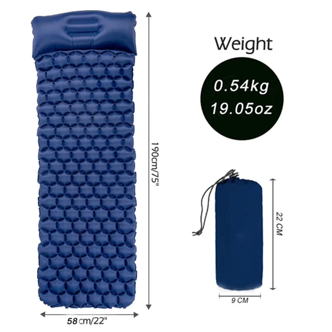 Inflatable Sleeping Camping Mat with Pillow 190L x 64W x 6Th centimetres - Ultralight, Waterproof, Compact Sleeping Pad
