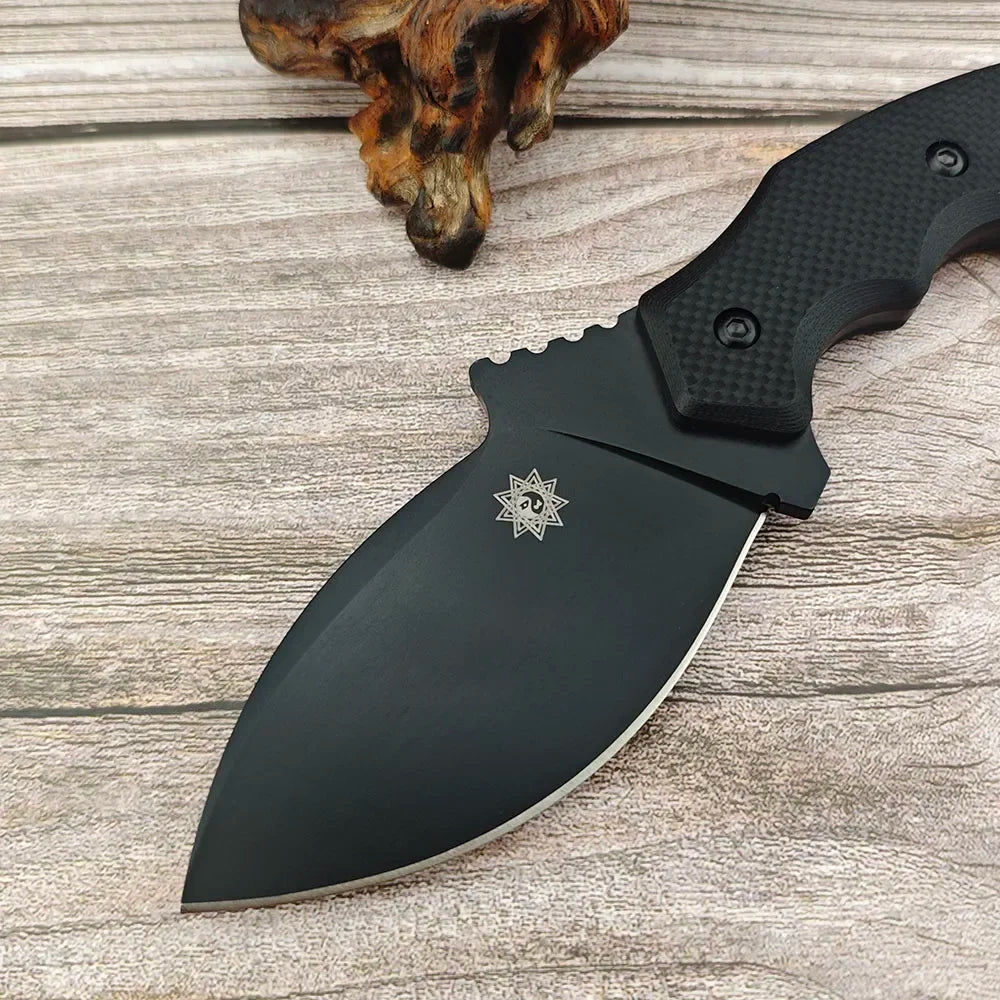 637 Outdoor Straight Knife, Sharp 8Cr13Mov Blade and G10 Handle, Camping Adventure Survival Fixed Blade Knife with Kydex Sheath