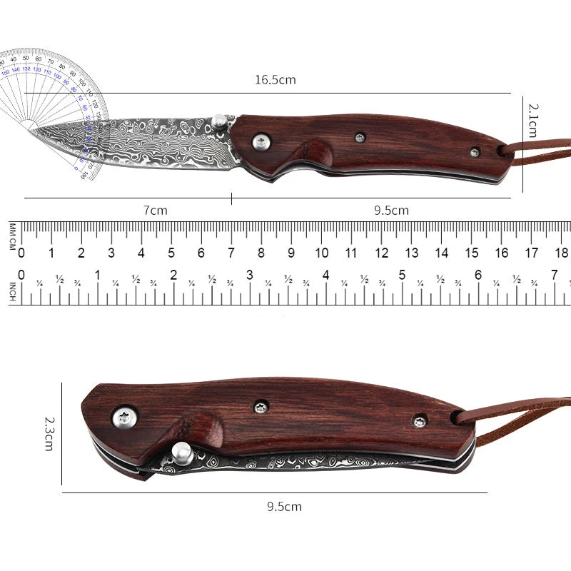High hardness Damascus steel textured folding knife Outdoor Camping Knife-Edge Fruit Knife Portable men's field pocket knife