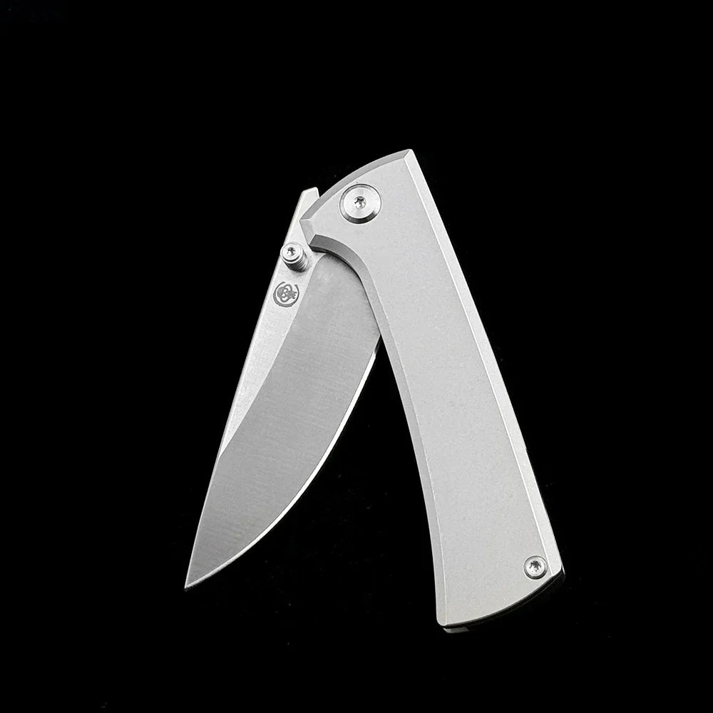 Chaves Knives RCK9 Folding Knife M390 Blade, Stonewashed Titanium Handle Outdoor Camping Hunting Pocket EDC Tool Knife