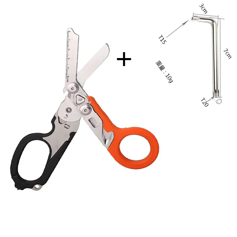 6In1 Folding Scissors Outdoor Survival Tool Medical Emergency Response Scissor Tactical Plier Outdoor Survival Edc Tool Gear
