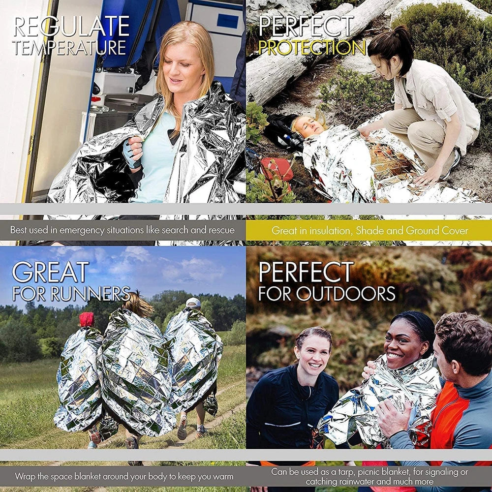 Emergency Blanket Outdoor Survive First Aid Military Outdoor Survive Rescue Kit Windproof Foil Thermal Blanket for Camping  Hiki