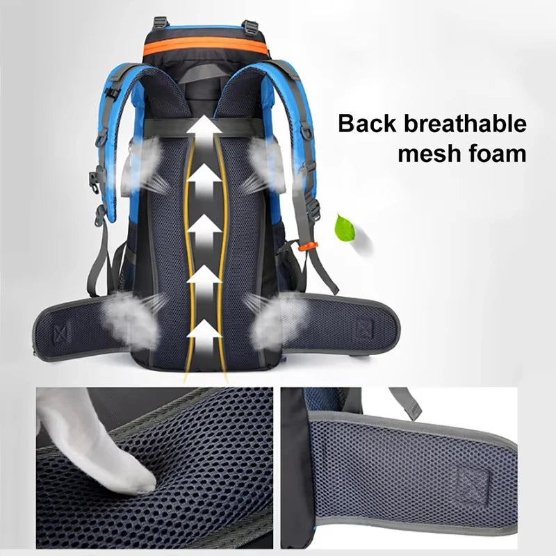 70L Climbing Backpack Cycling Bag Men Large Capacity Cross-country Hiking Mountaineering Bags Waterproof Camping Travel Rucksack