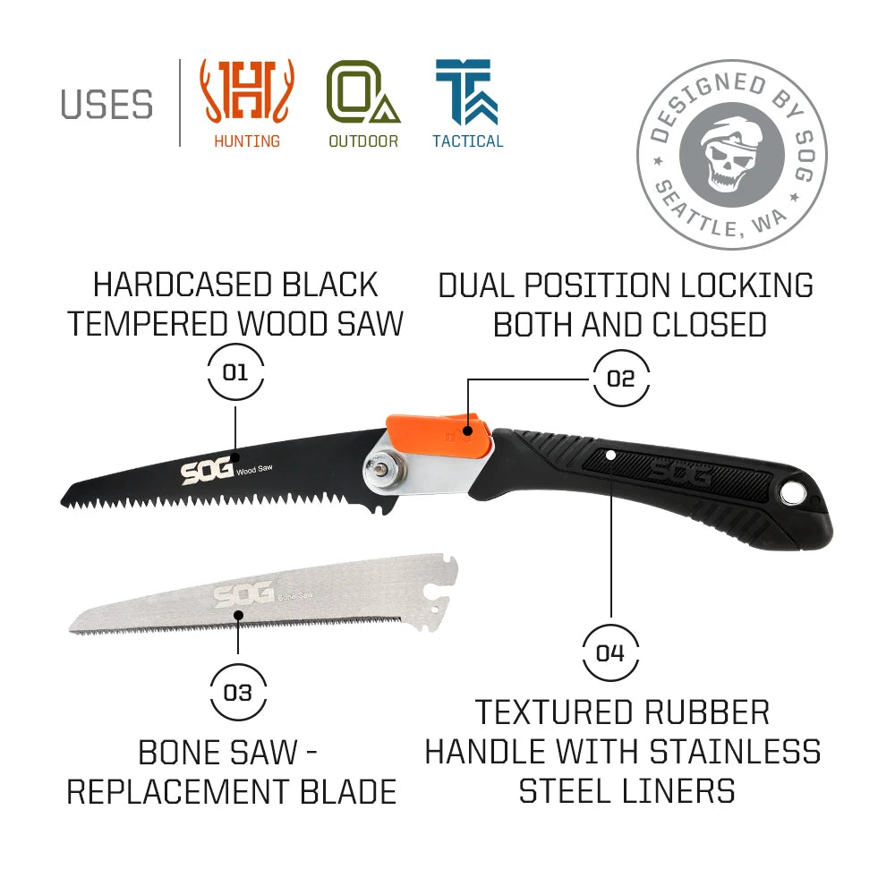 SOG Multifunctional Folding Saw – Portable EDC Tool for Household, Hunting, Outdoor Camping Equipment, Survival & Woodworking