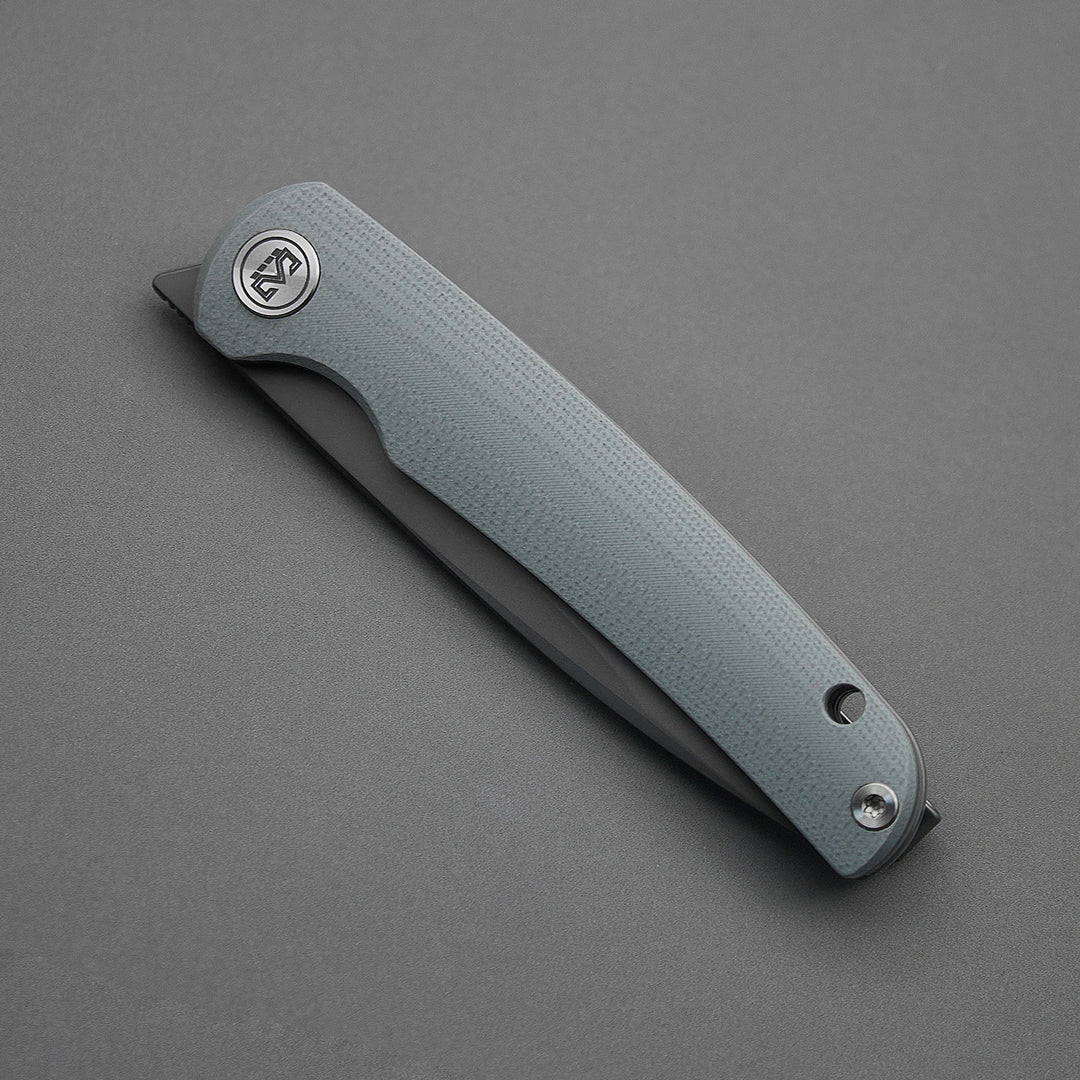 Miguron Knives Akri Front Flipper Folding Knife 3.18" Dark Grey PVD 14C28N Blade Grey G10 Handle Camping Hiking Pocket Knife