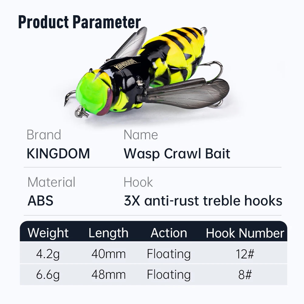 Kingdom Wasp Crawl Bait 4.2g 6.6g Insect Bionic Floating Fishing Lure Swimbaits Hard  Artificial Baits Bass Carp Pike Fishing