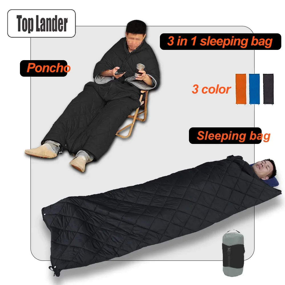 3 in 1 Tourist Sleeping Bag Poncho Quilt Blanket Camping Sleeping Bags Gears For Outdoor Camp Trekking Backpacking Tourism