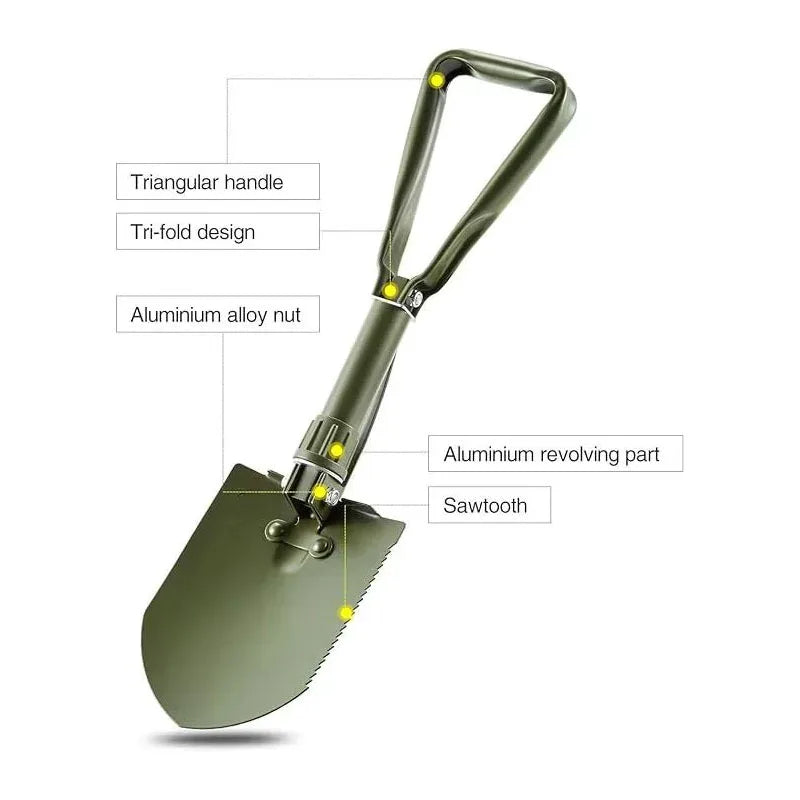 Multifunctional Folding Camping Shovel with Storage Bag Carbon Steel Military Style Entrenching Tool for Camping Gardening