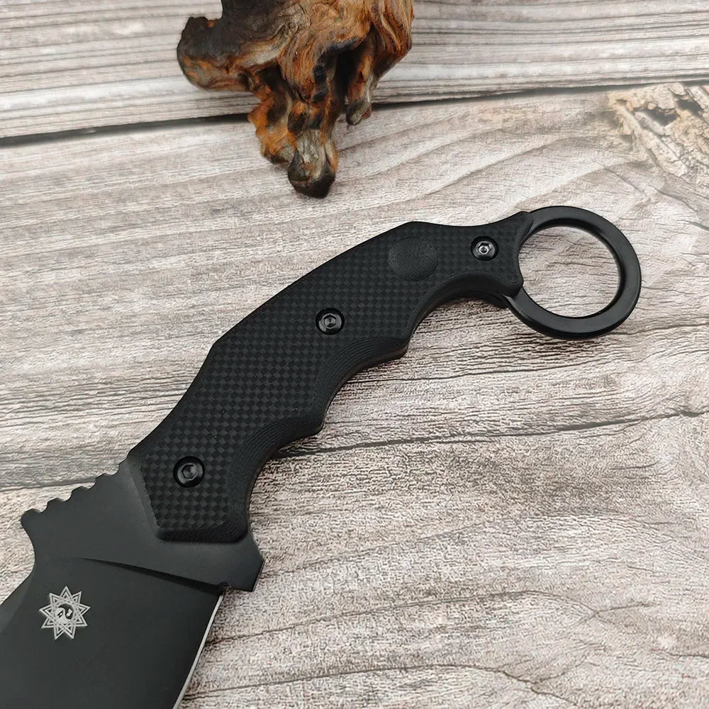 637 Outdoor Straight Knife, Sharp 8Cr13Mov Blade and G10 Handle, Camping Adventure Survival Fixed Blade Knife with Kydex Sheath