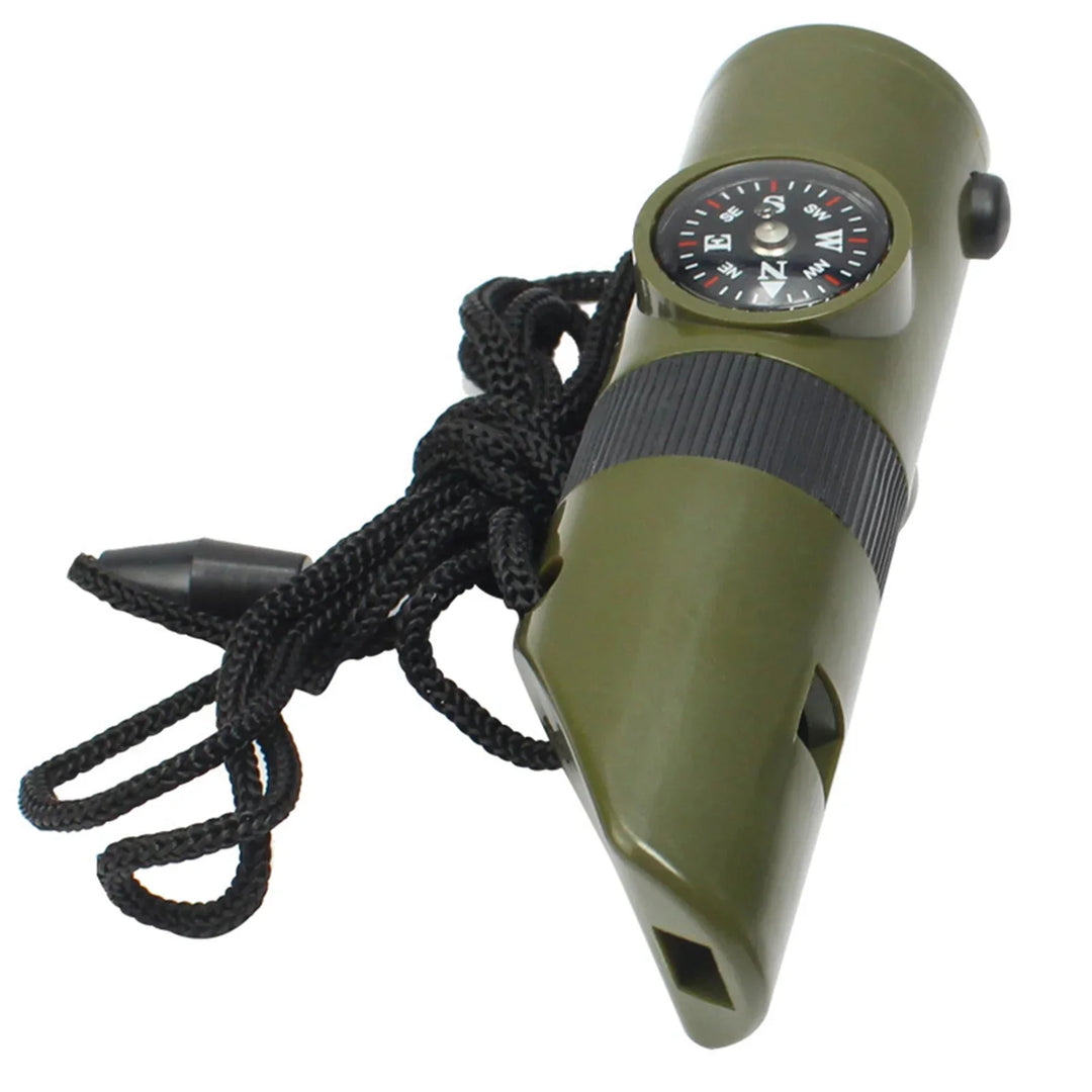 Survival Whistle with 6-in-1 Functions - LED Flashlight Compass Mirror Thermometer & Magnifier for Hiking Emergency