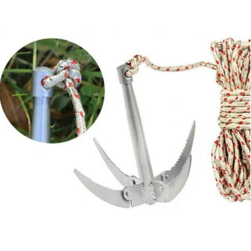 Outdoors Grappling Hook Survival Tool With Rope Folding Boats Anchor Sturdy Durable For Small Boat Canoes Fishing Supplies