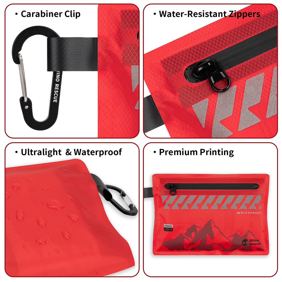 RHINO RESCUE Mini First Aid Kit Ultralight Waterproof Medical Kit for Hiking Camping Backpacking Cycling Travel Vehicles 105PC