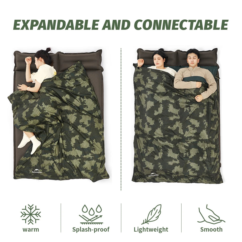 Naturehike Camouflage Camping Sleeping Bag Waterproof Ultralight Splicable Double Large Quilt 3 Season Hiking Sleeping Bags