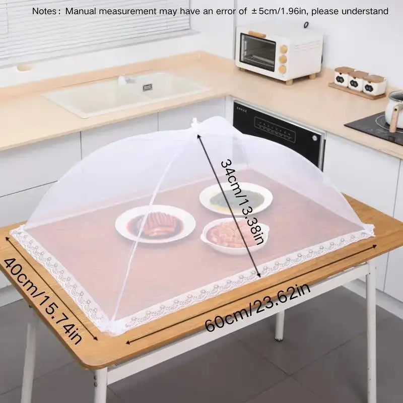 Foldable White Mesh Food Tent - Washable, Portable Insect Cover for Outdoor Picnics, BBQs & Parties | Transparent Design