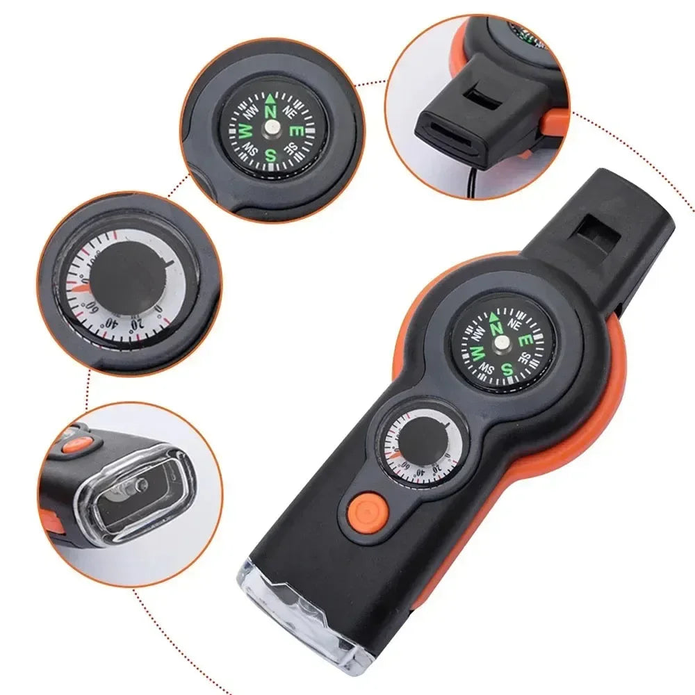 Outdoor Camping 7-In-1 Multi-Function Whistle Survival Whistle Safety Whistle for Hiking Travel Accessories Camping Accessories