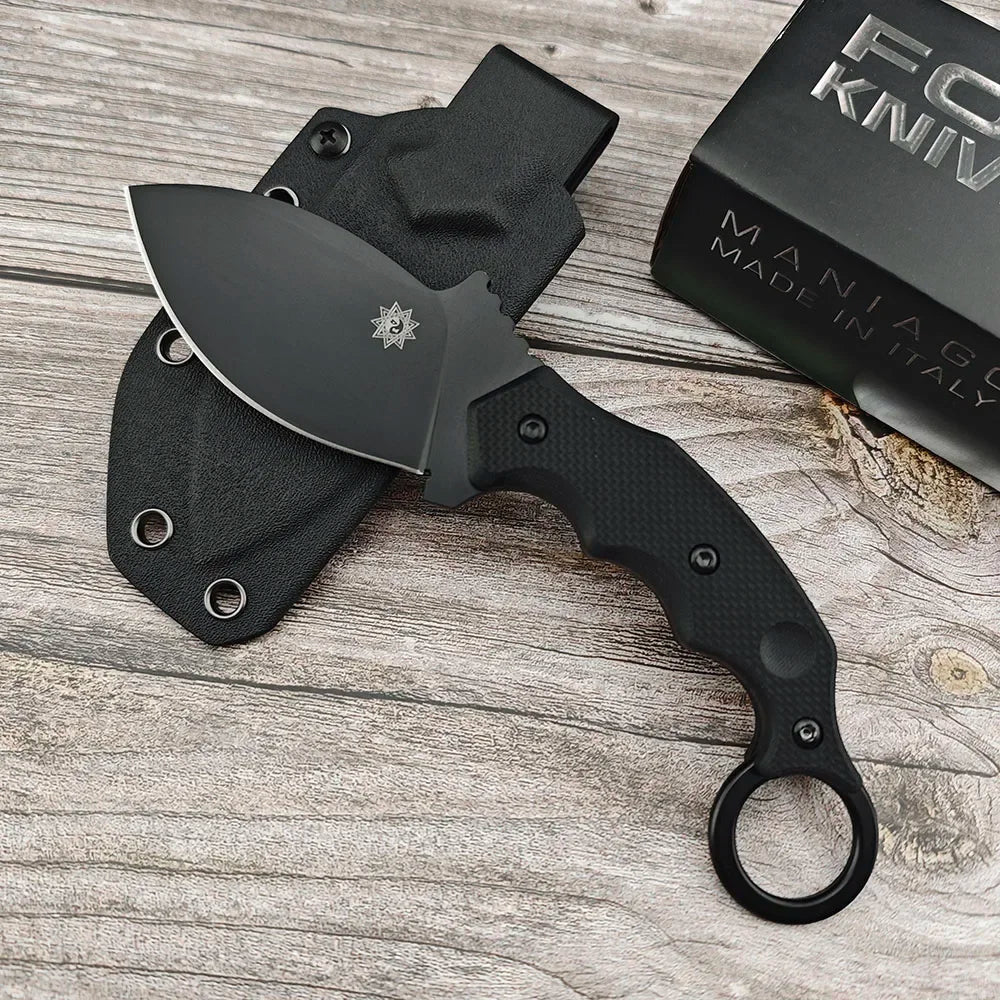 637 Outdoor Straight Knife, Sharp 8Cr13Mov Blade and G10 Handle, Camping Adventure Survival Fixed Blade Knife with Kydex Sheath