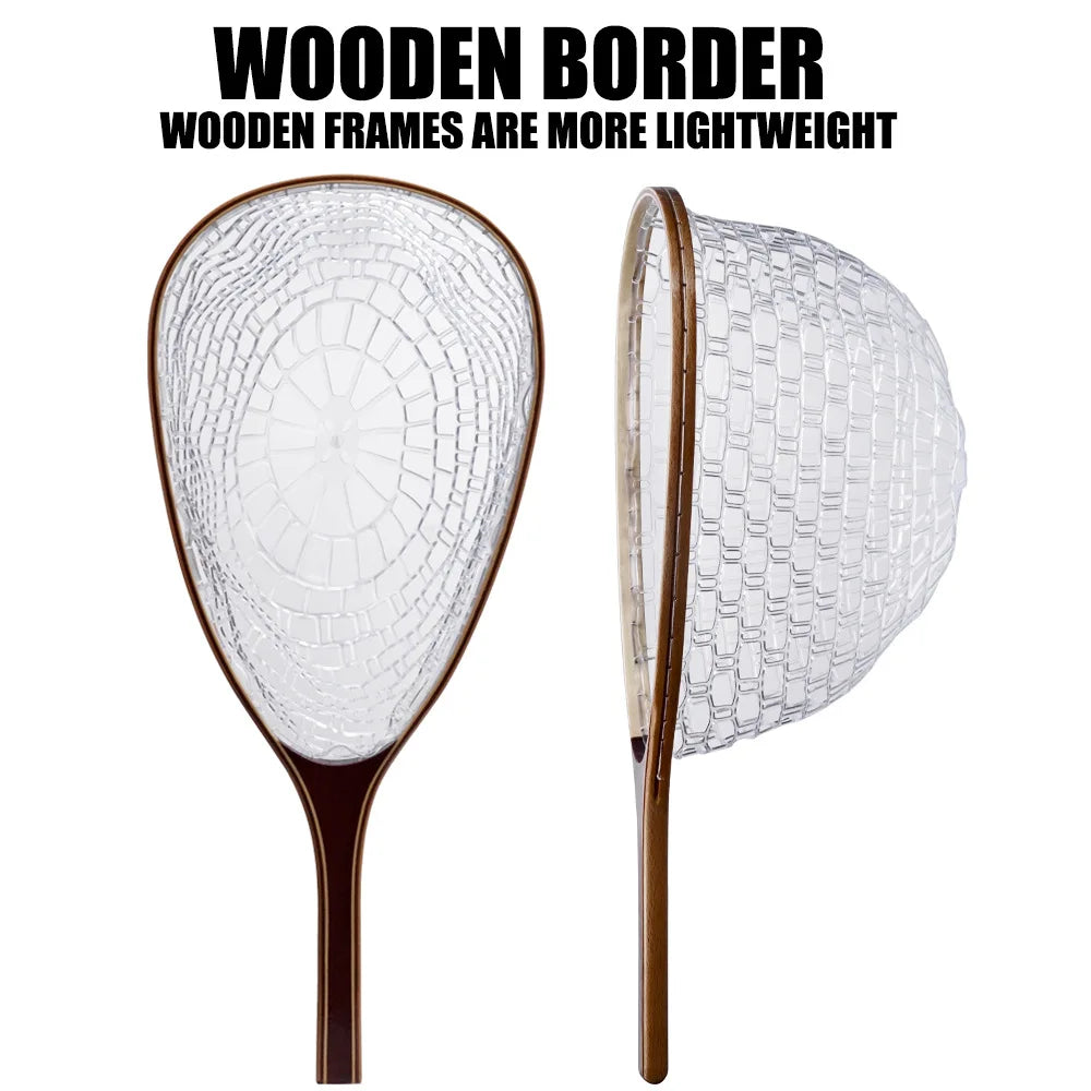 Fly Fishing Landing Rubber Trout Catch And Release Net Fishing Landing Net With Wooden Pole Outdoor Fishing tool