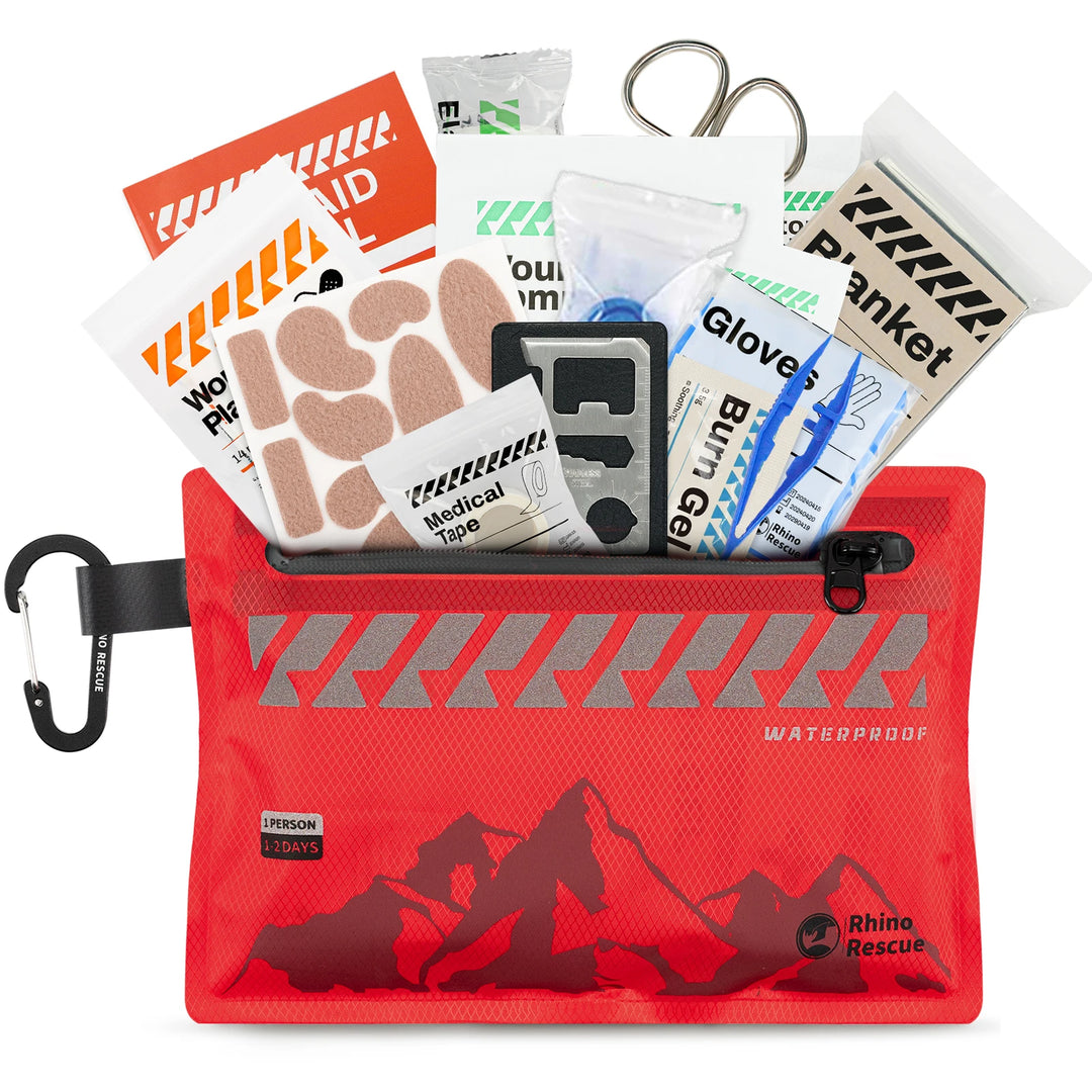 RHINO RESCUE Mini First Aid Kit Ultralight Waterproof Medical Kit for Hiking Camping Backpacking Cycling Travel Vehicles 105PC