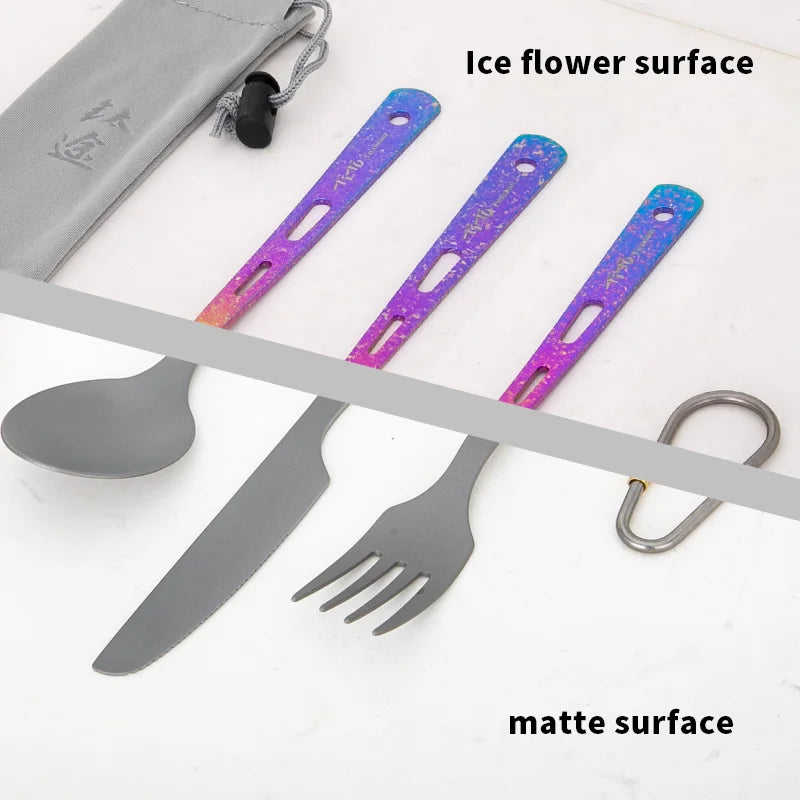 TiTo Titanium Ultralight Cutlery Outdoor Portable Knife Fork Spoon Straw Toothpick Chopstocks Camping Hiking Travel Flatware Set