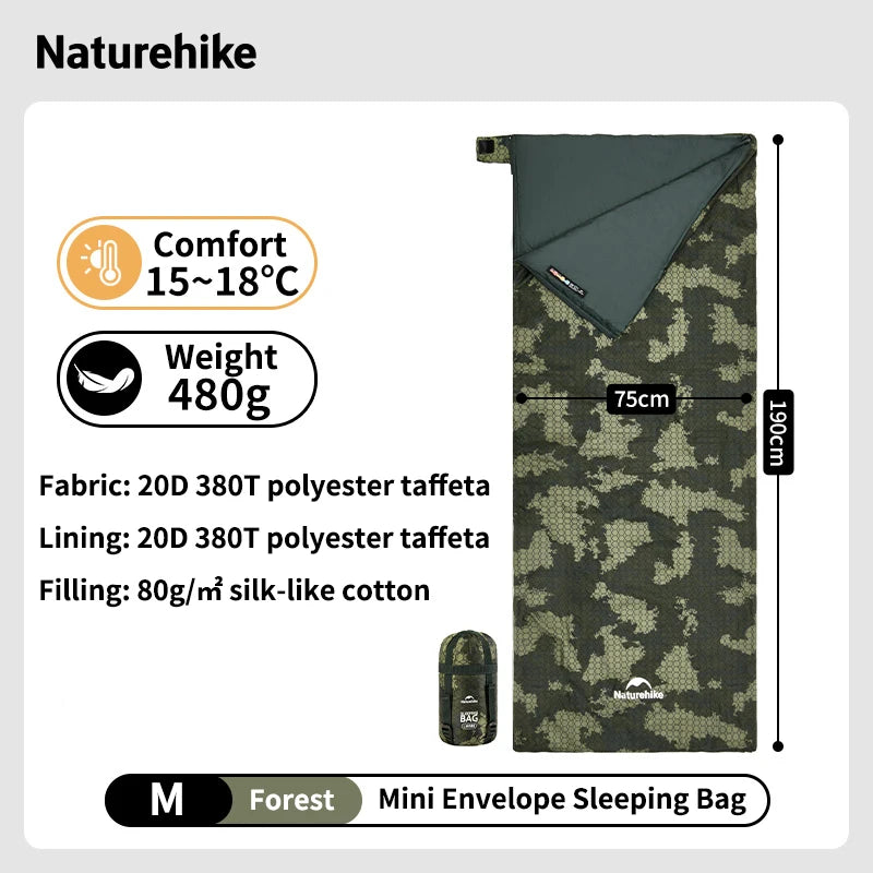 Naturehike Camouflage Camping Sleeping Bag Waterproof Ultralight Splicable Double Large Quilt 3 Season Hiking Sleeping Bags