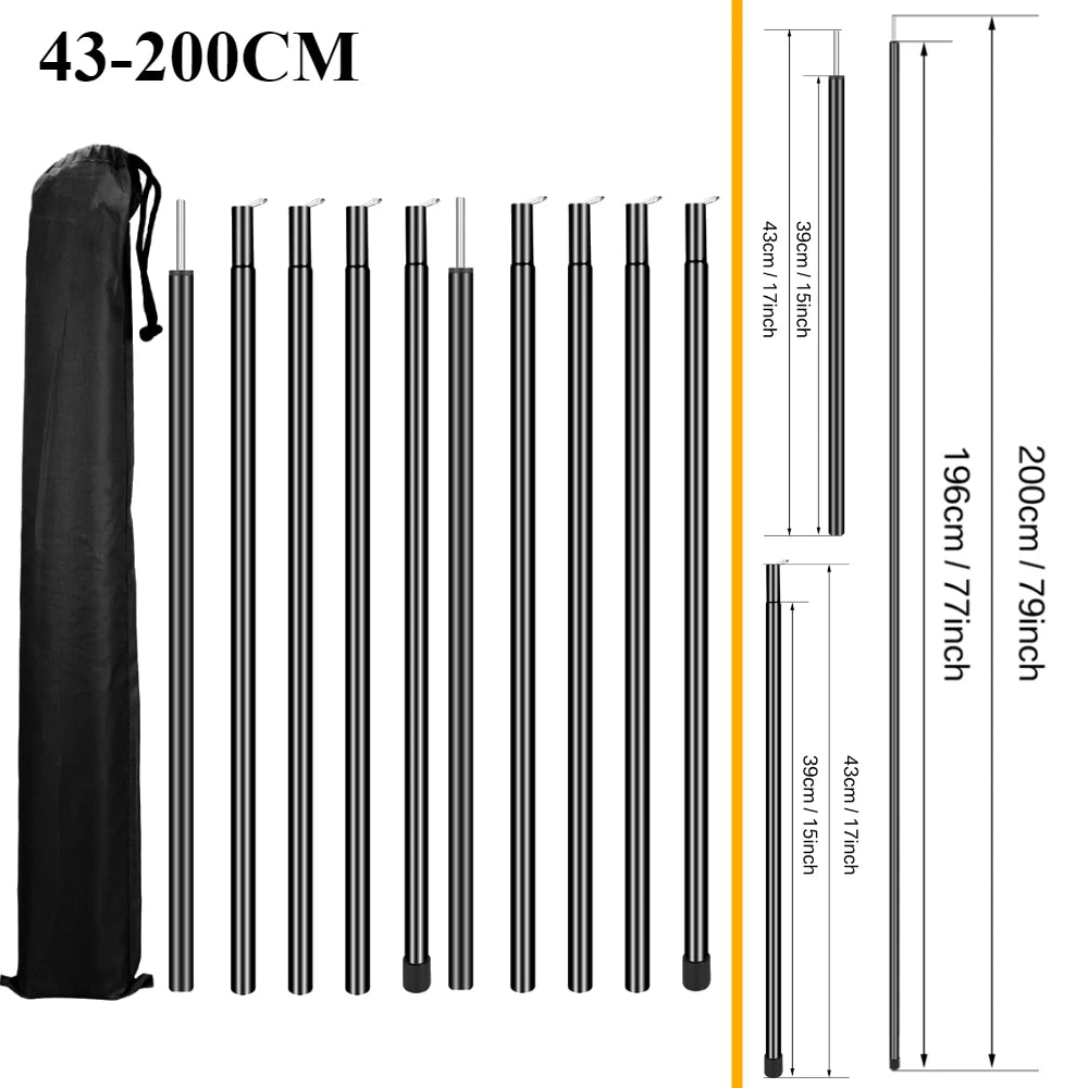 Tent Poles Camping Poles for Tarp Awning Canopy Shelter Sun Sail Tarpaulin Headroom Galvanized Steel Adjustable Telescoping Rods