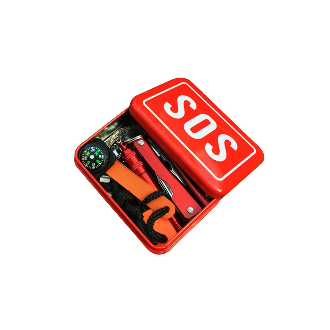 Portable Outdoor Tools Equipment Box Survival Case Emergency Safety Kit Wire Saw Folding Compass Flashlight Fire Starter Pliers