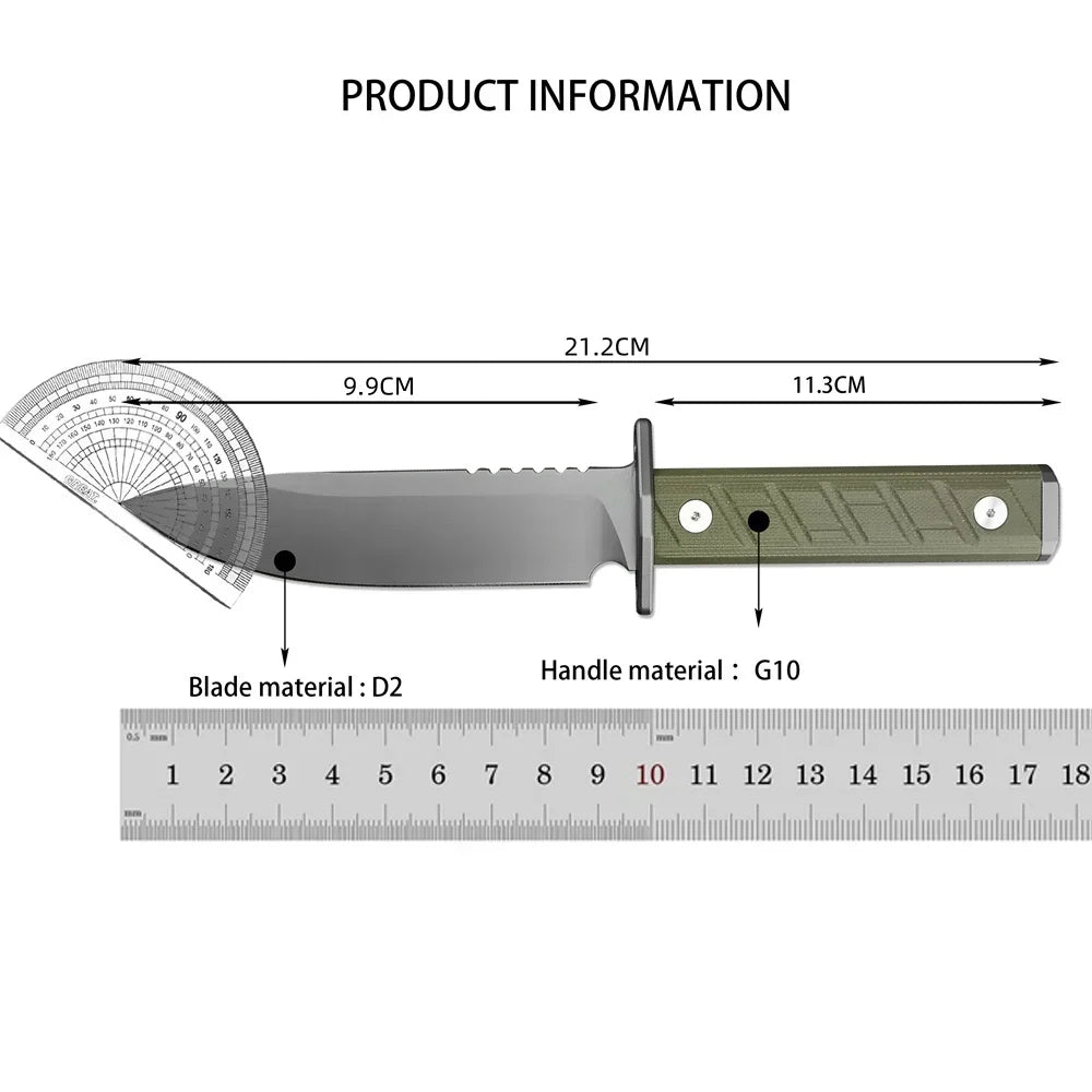 High Quality 0006 Portable Fixed Hunting Knife D2 Blade G10 Handles Hunting Tactical Camping Utility EDC Tool with Kydex Sheath