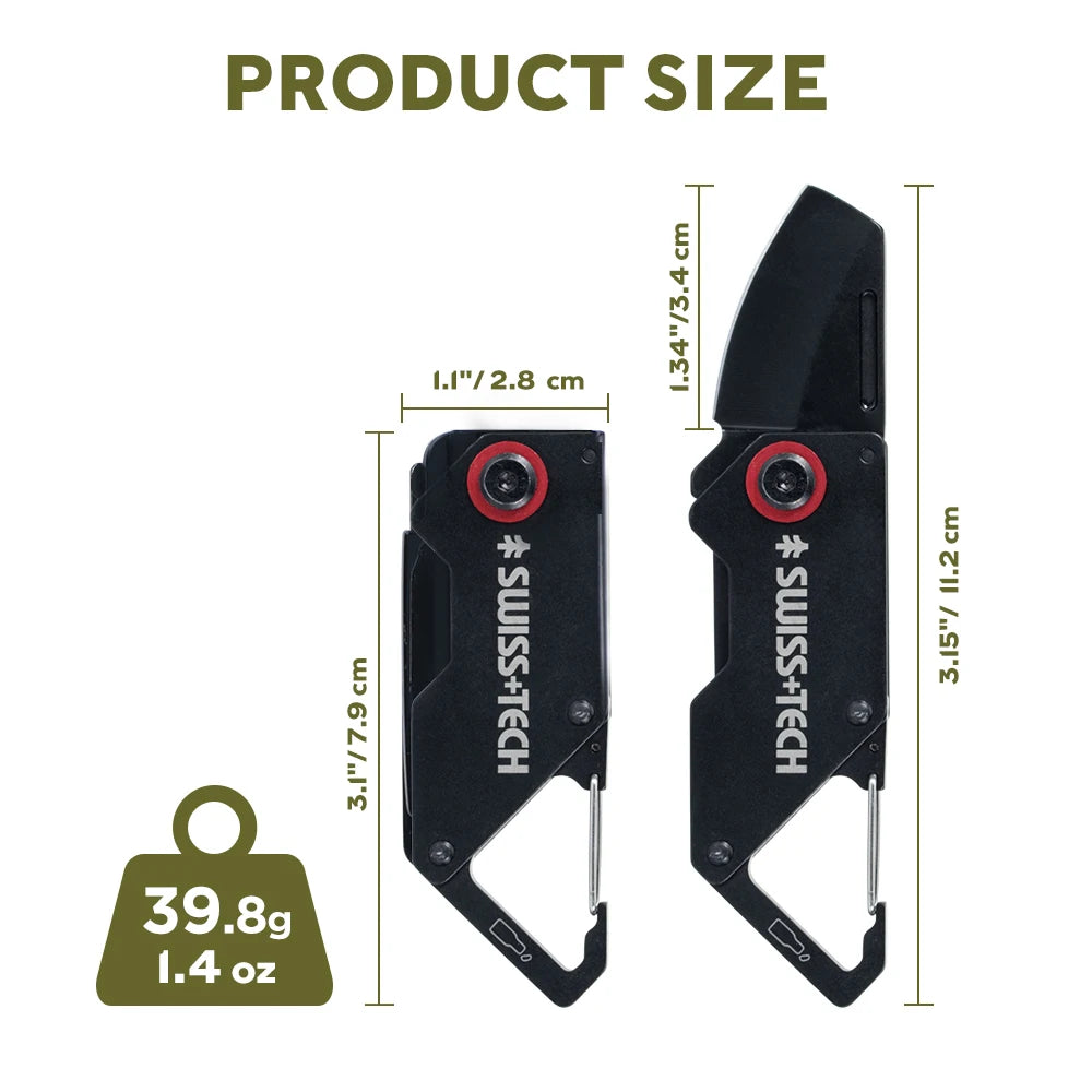 SWISS TECH Mini Folding Knife Multitool Pocket Knives With Carabiner Clip Camping EDC Portable Keyring Box Cutter Bottle Opener