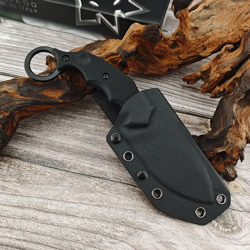 637 Outdoor Straight Knife, Sharp 8Cr13Mov Blade and G10 Handle, Camping Adventure Survival Fixed Blade Knife with Kydex Sheath