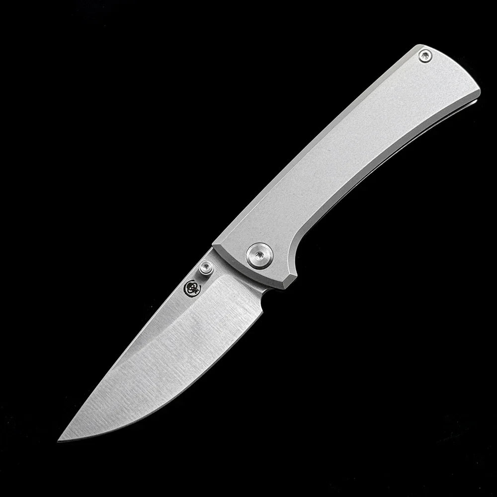 Chaves Knives RCK9 Folding Knife M390 Blade, Stonewashed Titanium Handle Outdoor Camping Hunting Pocket EDC Tool Knife