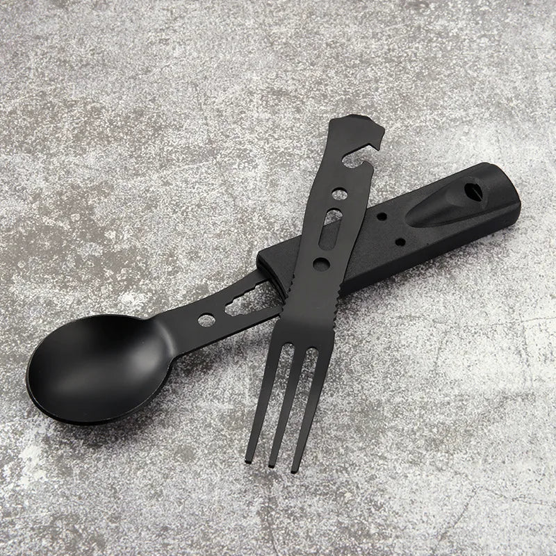 Outdoor Set Multifunctional Camping Knife Camping Cutlery Outdoor Combo Stainless Steel with Whistle Spoon Forks