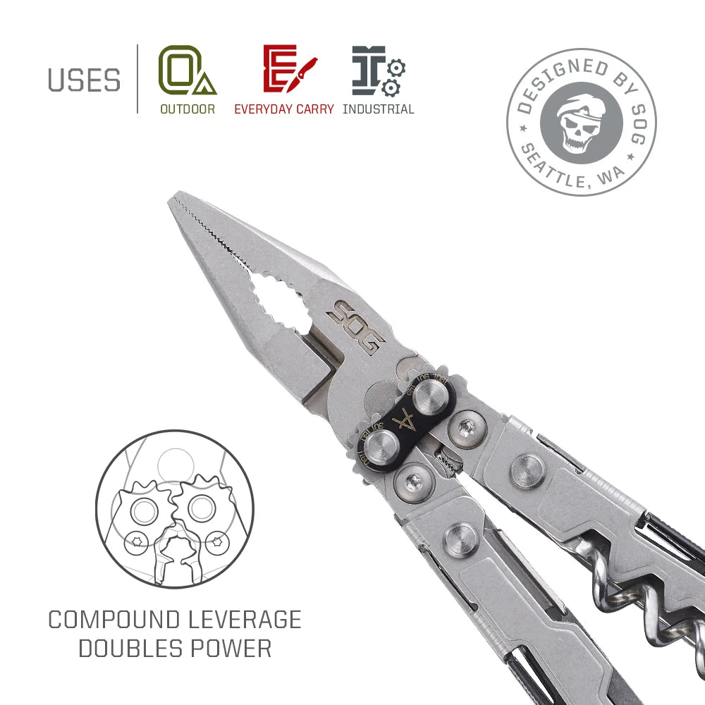 SOG PowerLitre 19-in-1 Tactical Multi-Tool with Folding Pliers, Knife - Compact EDC Gear for Survival, Camping Emergency & Carry