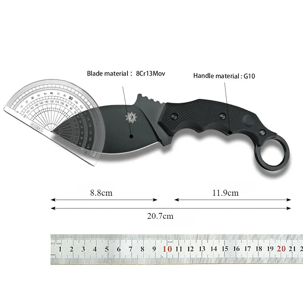 637 Outdoor Straight Knife, Sharp 8Cr13Mov Blade and G10 Handle, Camping Adventure Survival Fixed Blade Knife with Kydex Sheath