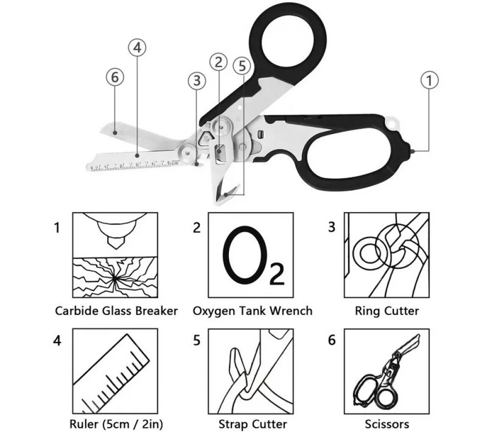 6In1 Folding Scissors Outdoor Survival Tool Medical Emergency Response Scissor Tactical Plier Outdoor Survival Edc Tool Gear