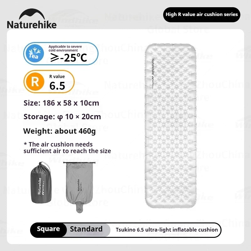 Naturehike R6.5 Inflatable Mat 10cm Thicken 20D Nylon TPU Ultralight Camping Tent Air Bed Warm Outdoor Hiking Sleeping Pad Bag