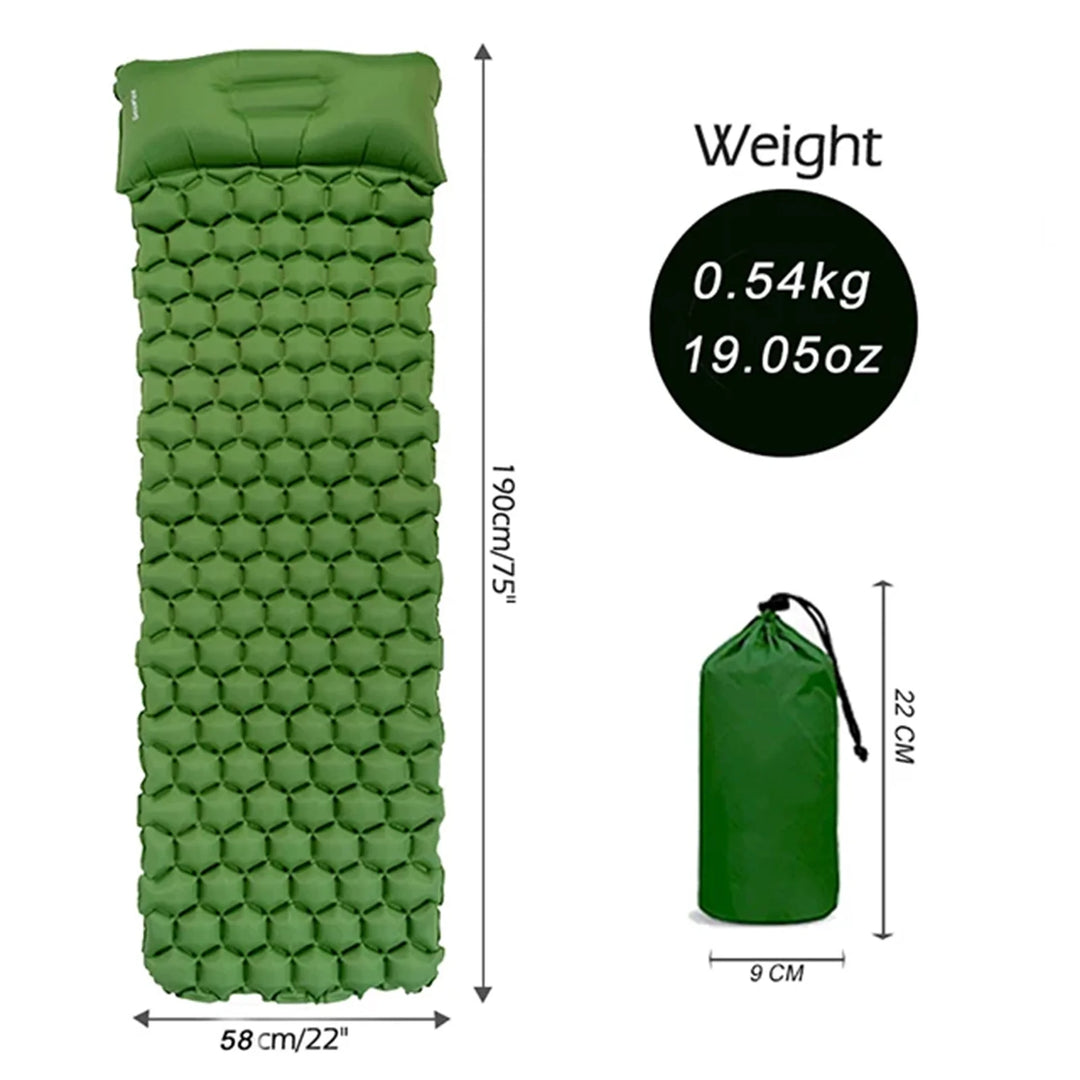 Inflatable Sleeping Camping Mat with Pillow 190L x 64W x 6Th centimetres - Ultralight, Waterproof, Compact Sleeping Pad