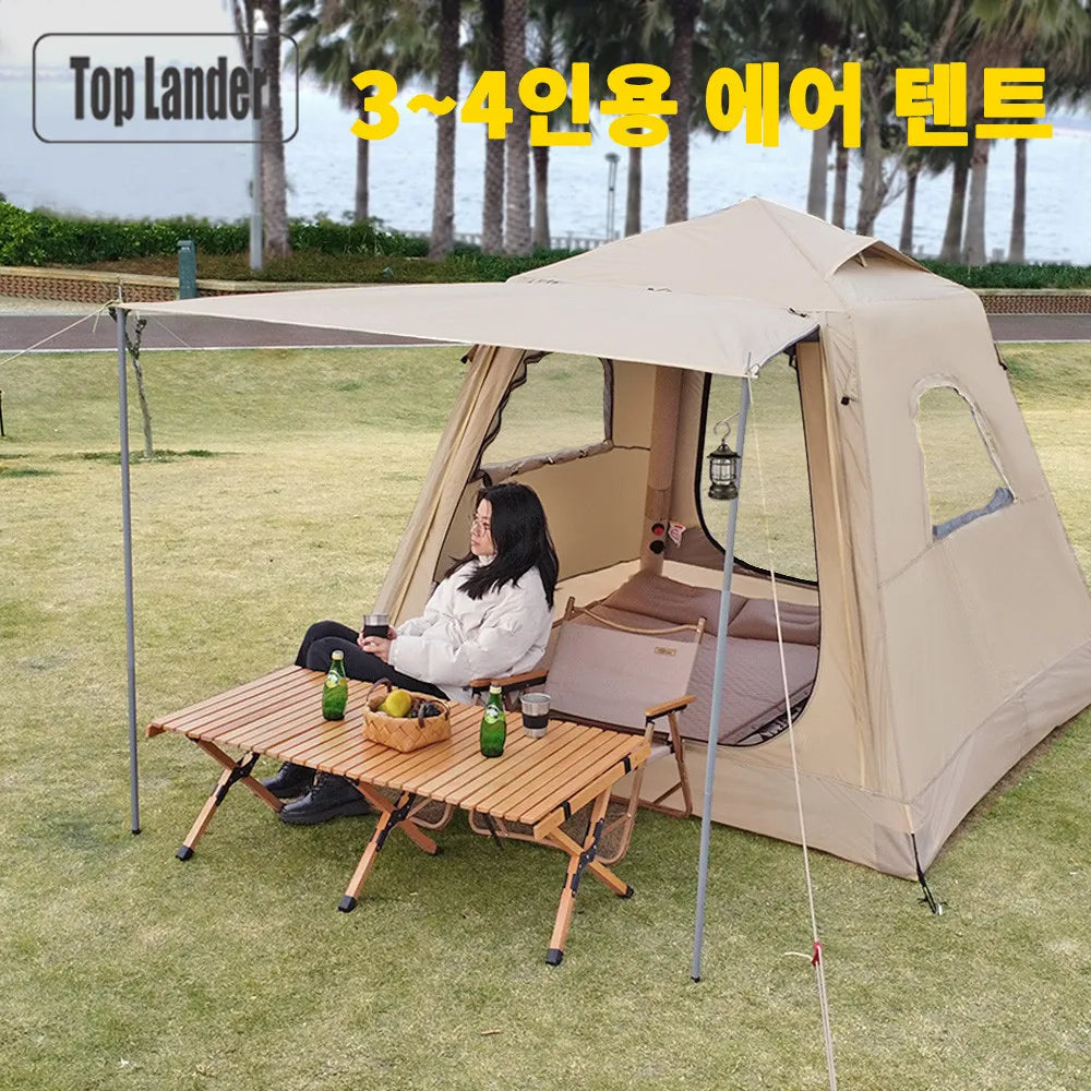 4 Person Waterproof Air Tent Glamping Camping Large Dome Family One Touch Automatic Fast Set Up Inflatable Tent Air Shelter Tent