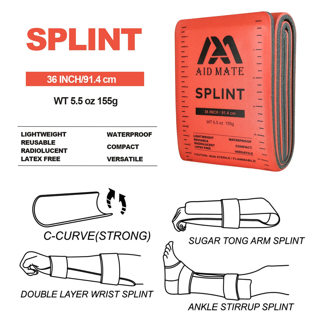 Emergency Survival Splint kit for Arm Leg Finger Fracture 4 Splints 2 Adhersive Bandage Set Reusable Cutable Portable First Aids