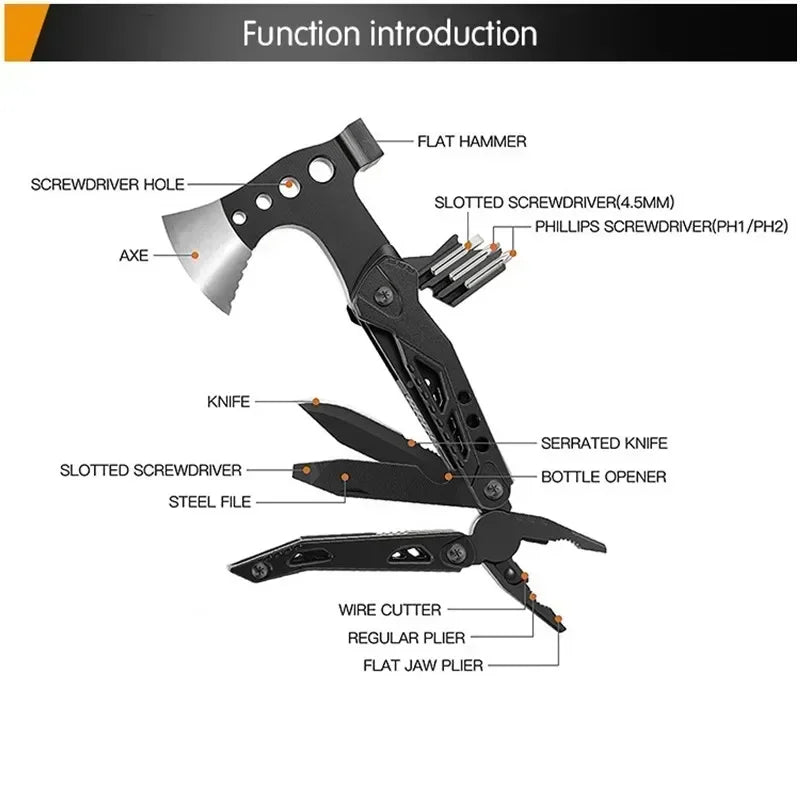 Multifunctional Axe Survival Axe Portable Fold Pliers Pocket Knife Pliers MultiTool Camping Ax Hammer Outdoor Escape Tool