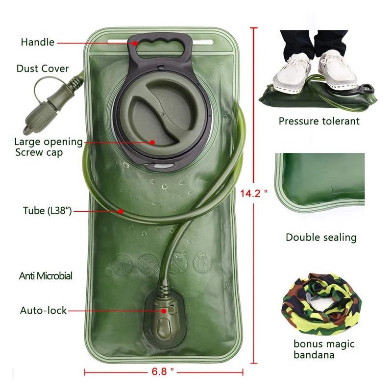 2L Leakproof and Durable Hydration Bladder One-Button Quick Release Hydration Bag BPA Free Leakproof for Camping and Hiking