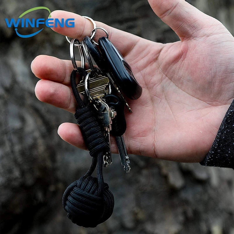 Survival Lanyard Monkey Fist Keychain Self Defense Weapon Keyring Outdoor Security Protection Steel Ball Lifesaving Kit