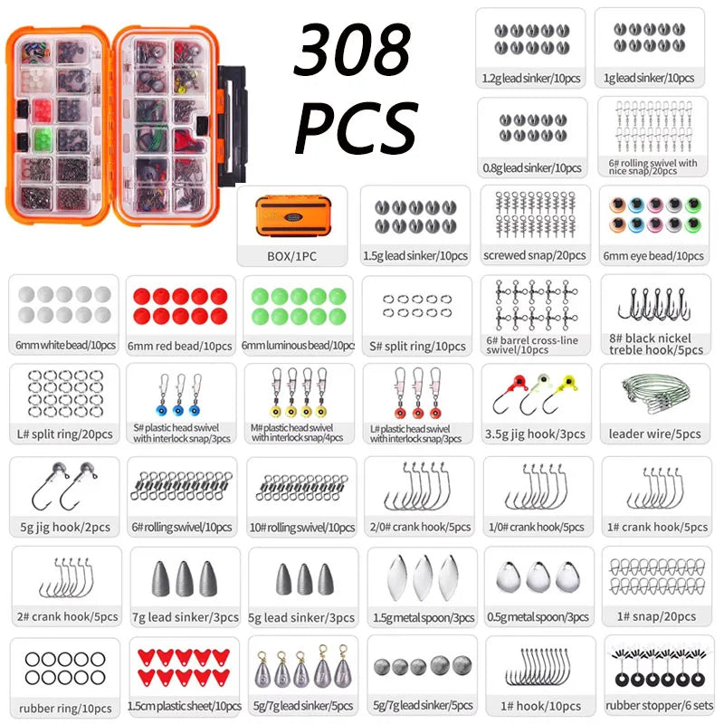 WEIHE 308pcs fishing accessory combo fishing accessories kit pesca tackle box fishing products for outdoor activity